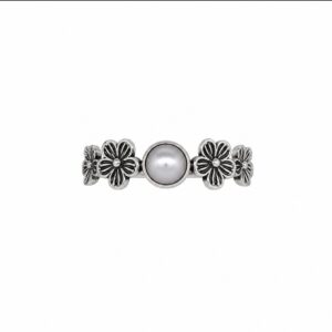 Anillo Floral con Perla de Cultivo