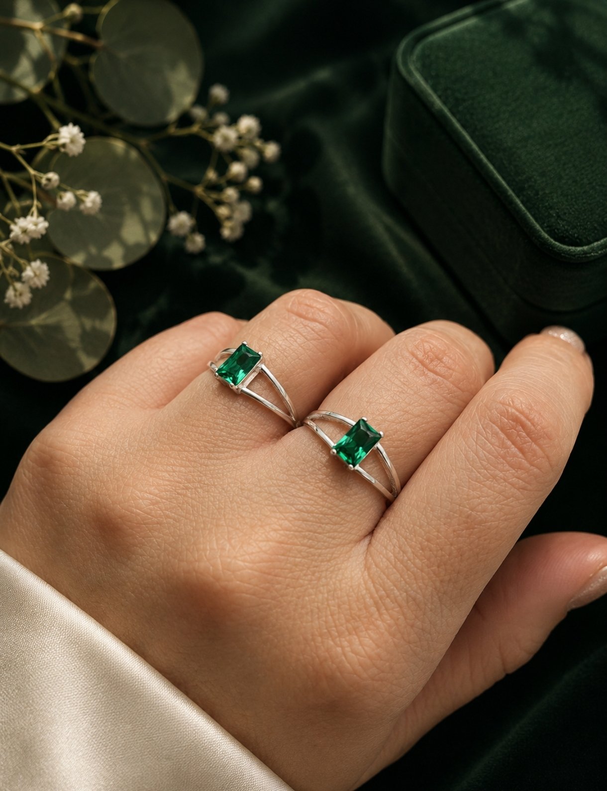 Anillo Circonia Verde Rectangular - Imagen 3